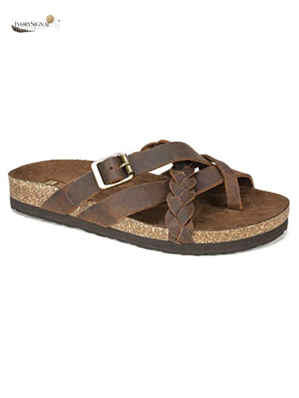 White Mountain Women's Harrington Braided Leather Flat Sandals Adjustable Buckle